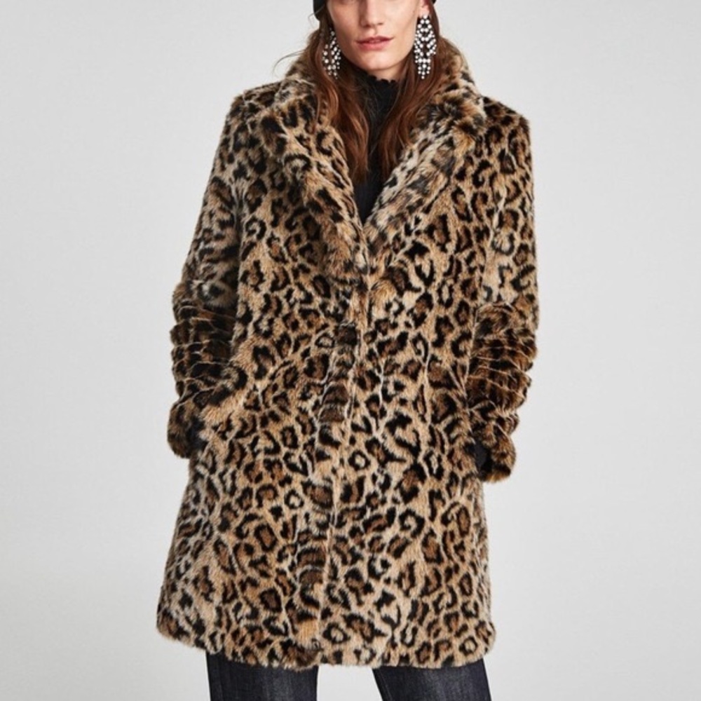 Zara Faux Fur Leopard Print Coat